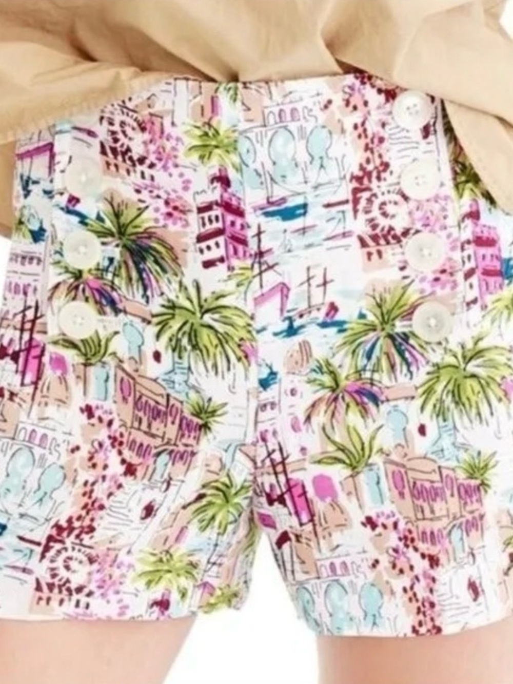 J.CREW Harbor Tropical Scene High-Rise Linen-Lyocell Blend Sailor Shorts